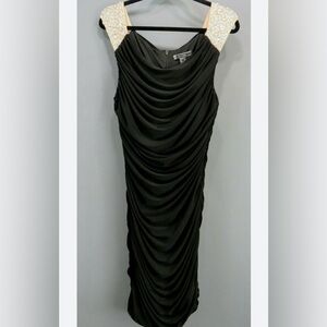 JS BOUTIQUE Ladies Women’s Size 2 Shirred Black Dress Beaded Shoulder St…